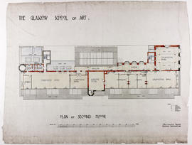 Design for Glasgow School of Art: plan of second floor