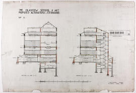 Design for Glasgow School of Art: section on line C.C/section on line A.A