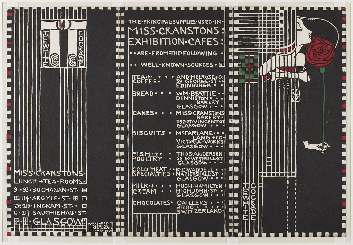 Margaret Macdonald Mackintosh · Menu for Miss Cranston's exhibition cafe, The White Cockade · 1911