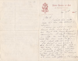Letter sent by Simmonds [from Derby School of Art] to Edward Catterns, GSA Secretary (Version 1)