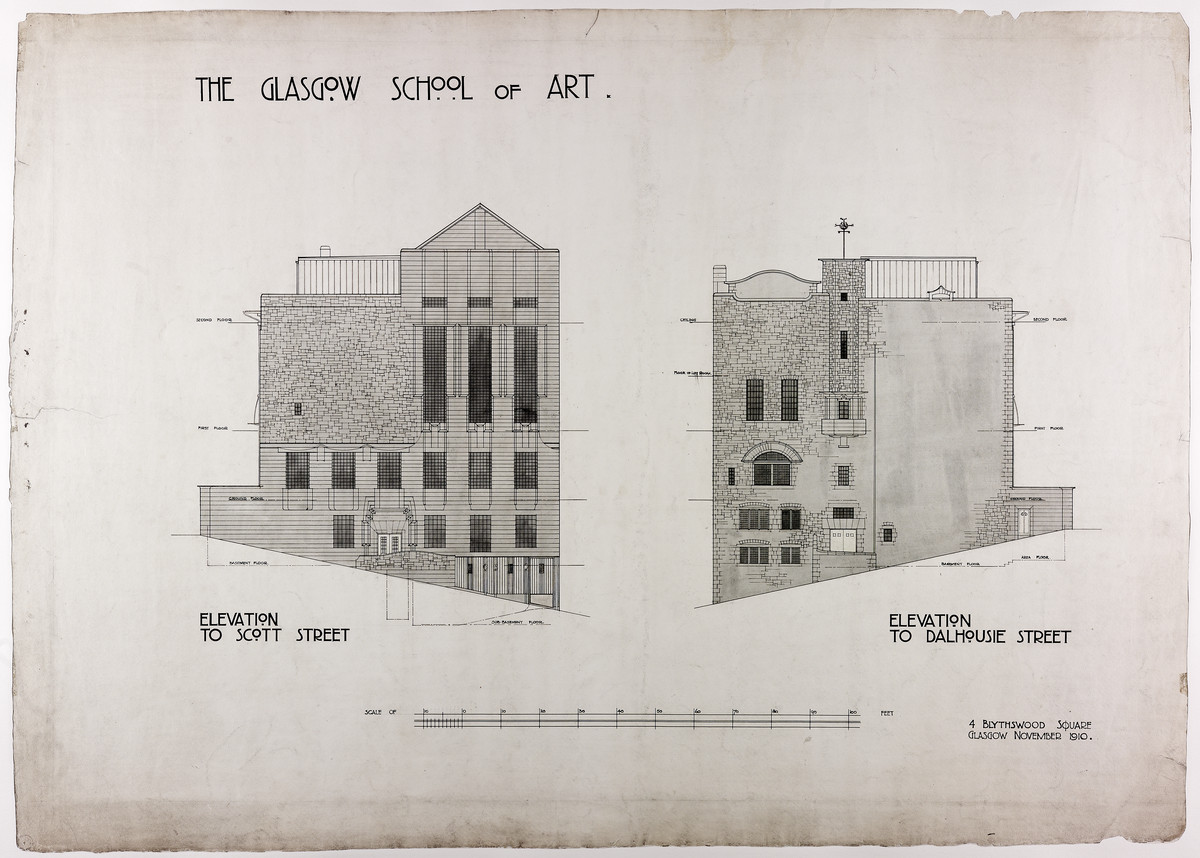 Charles Rennie Mackintosh · Design for Glasgow School of Art: elevation of Scott Street and Dalhousie Street · 1910