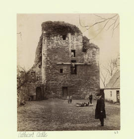 Cathcart Castle, yard of with people and chickens
