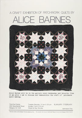 Poster for 'A Craft Exhibition of Patchwork Quilts by Alice Barnes', Glasgow