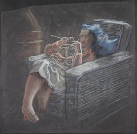 Study of woman in armchair, knitting (Version 1)