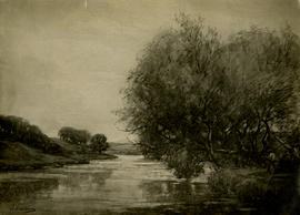 Photograph of a stream view painting