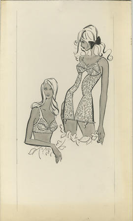 Illustration featuring two woman in lingerie