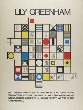 Poster for a lecture by Lily Greenham