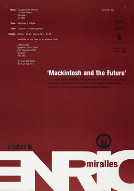 Poster for lecture 'Mackintosh and the Future', Glasgow