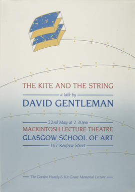 Poster for a talk by David Gentleman entitled 'The Kite And The String'