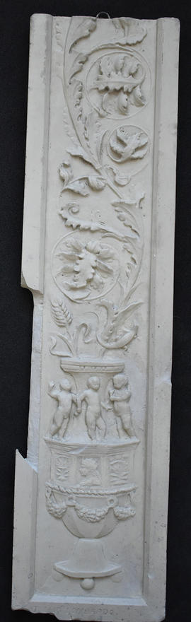 Plaster cast of section of pilaster with vase, foliage and putti (Version 2)