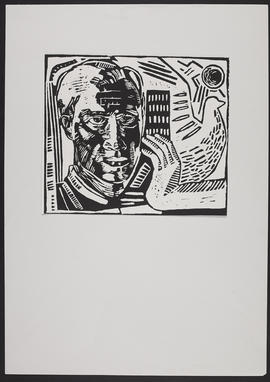 Lino print of a man's face