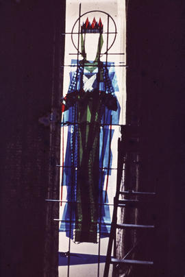 Slide of sculptural figure of female saint