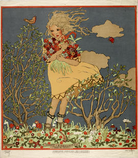 Poster of girl holding flowers, entitled 'Fruehling/Spring'
