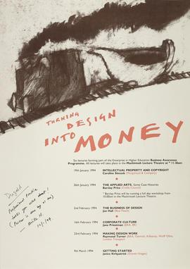 Poster for a series of talks with the tagline 'Turning Design Into Money'