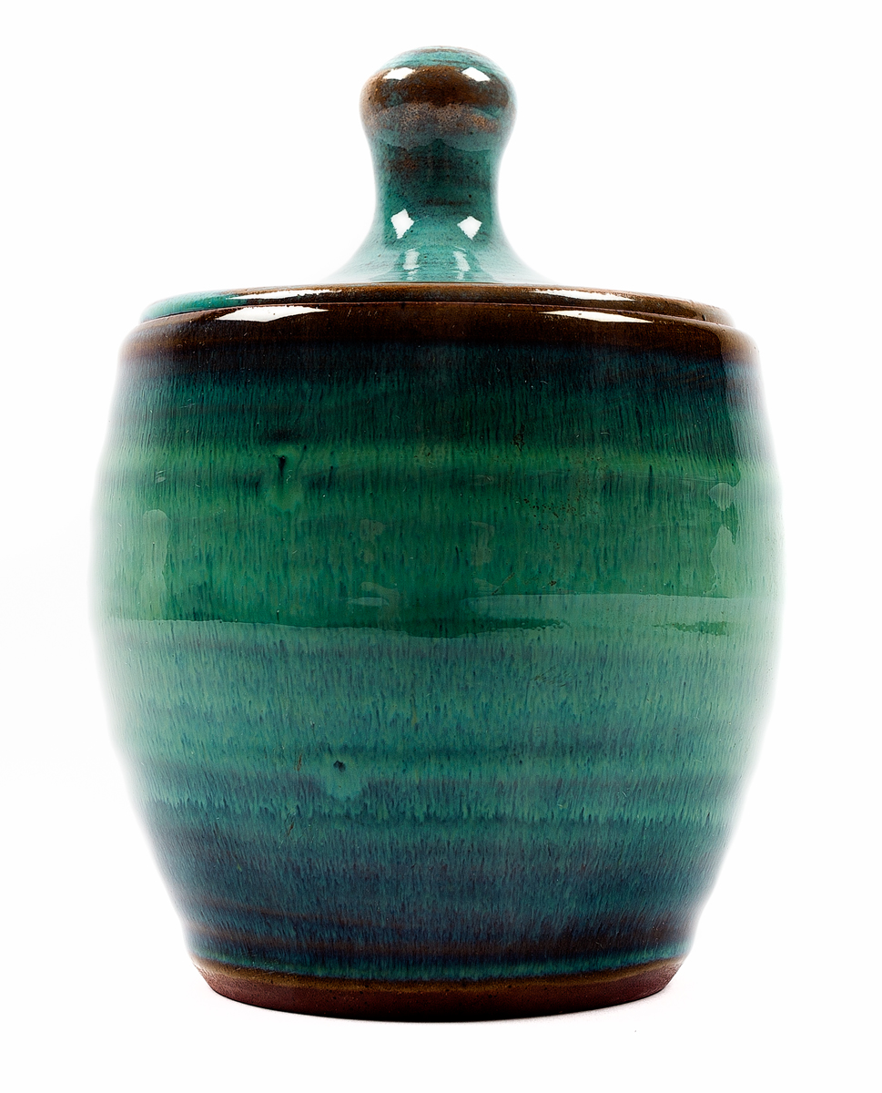 Small turquoise pot with lid · c1960s-1970s