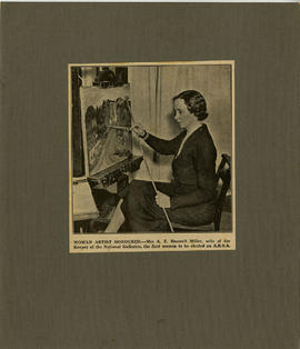 Photograph of Josephine Haswell Miller painting an artwork