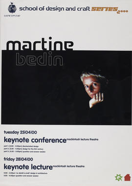 Poster for School of Design and Craft Series 2000, keynote conference by Martine Bedin.