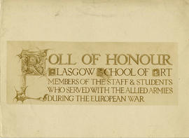 Print of the illuminated heading for the First World War Roll of Honour of The Glasgow School of ...