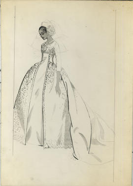 Illustration featuring woman in wedding dress with flower details