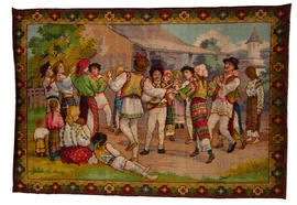 Tapestry rug featuring peasant scene (Version 1)