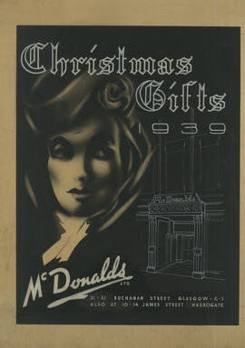 Design for McDonalds Ltd christmas catalogue featuring woman's face and shop front (Version 2)