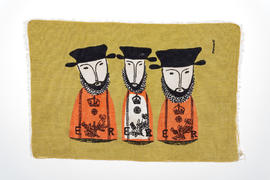 Printed mat featuring three men design