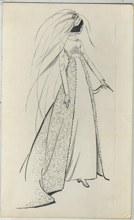 Illustration featuring woman in wedding gown with floral panelling