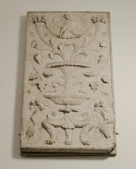Plaster cast of panel decorated with cornucopia of birds and foliage in relief (Version 1)