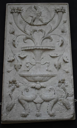 Plaster cast of panel decorated with cornucopia of birds and foliage in relief (Version 2)