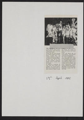News cutting re: galleries showcasing The Cloth 1985