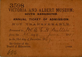 Annual ticket of admission for the Victoria and Albert Museum, South Kensington (Version 1)