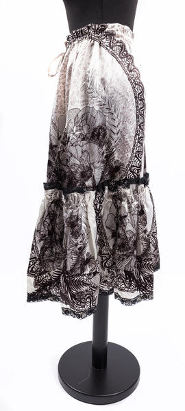 Black, white and grey lace print tiered skirt (Version 3)