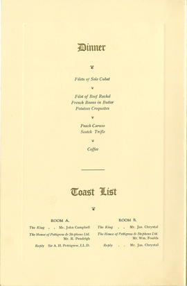 Menu and Programme for the Ca'doro Restaurant (Version 2)