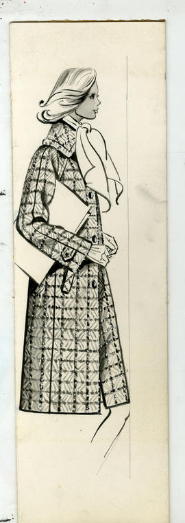 Illustration featuring woman in patterned coat and scarf