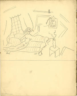 Drawing of a women on a couch in a living room (Version 1)