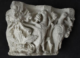 Plaster cast of fragment of capital with vines and paired birds (Version 2)