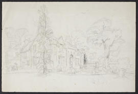 Sketch of house with trees in foreground