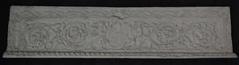 Plaster cast of wooden carved decorated panel with foliage and two Satyr-like figures (Version 2)