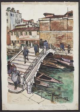 Canal scene with bridge and gondolas, Venice