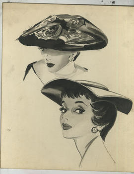 Illustration featuring two face studies with hats