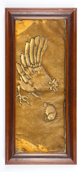 Copper repousse panel, featuring chickens (Version 1)