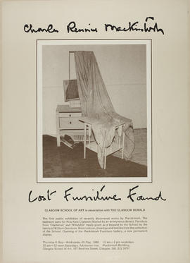 Poster for an exhibition entitled 'Charles Rennie Mackintosh: Lost Furniture Found'