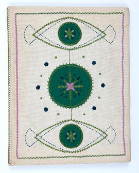Cream and green linen embroidery sampler (Version 2)