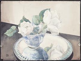 White roses in bowl