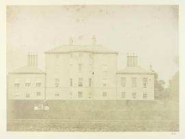 Closeburn Hall, home of D. Baird, 2 women and 2 children in grounds