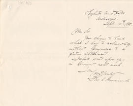 Letter sent by Simmonds [from Ardrossan] to Edward Catterns, GSA Secretary