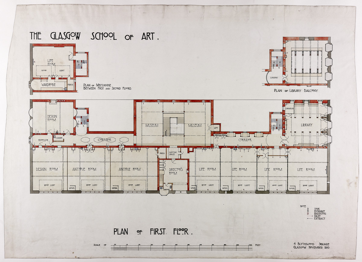 Design for Glasgow School of Art plan of first floor