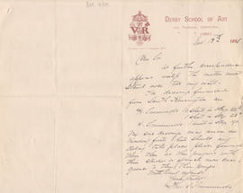 Letter sent by Simmonds [from Derby School of Art] to Edward Catterns, GSA Secretary