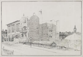 Perspective drawing of Glasgow School of Art from the north-west