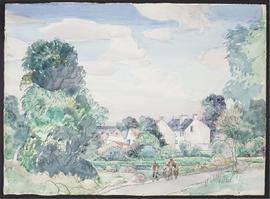 Village landscape with foreground figures